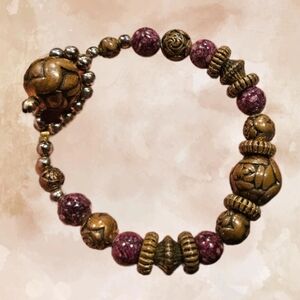 Unique Beaded Bracelet - Browns, Bronze and Berry. 7"